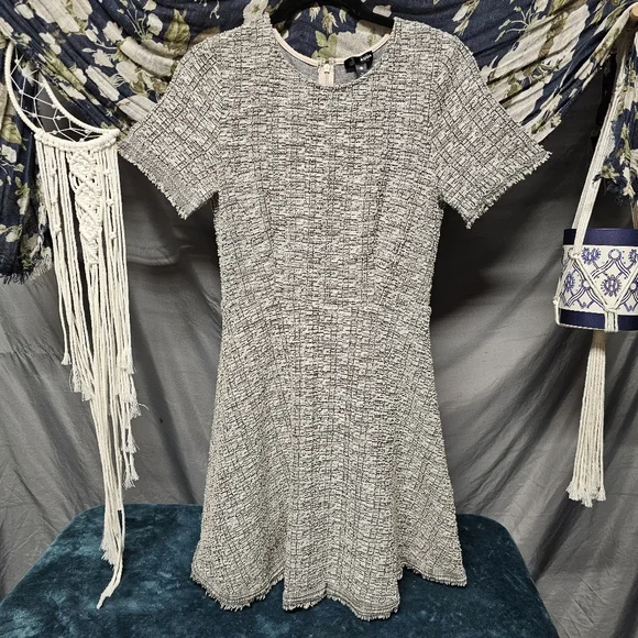 knee length dresses for ladies ASHLEYlauren Bow Tweed One Shoulder Short Dress 4806